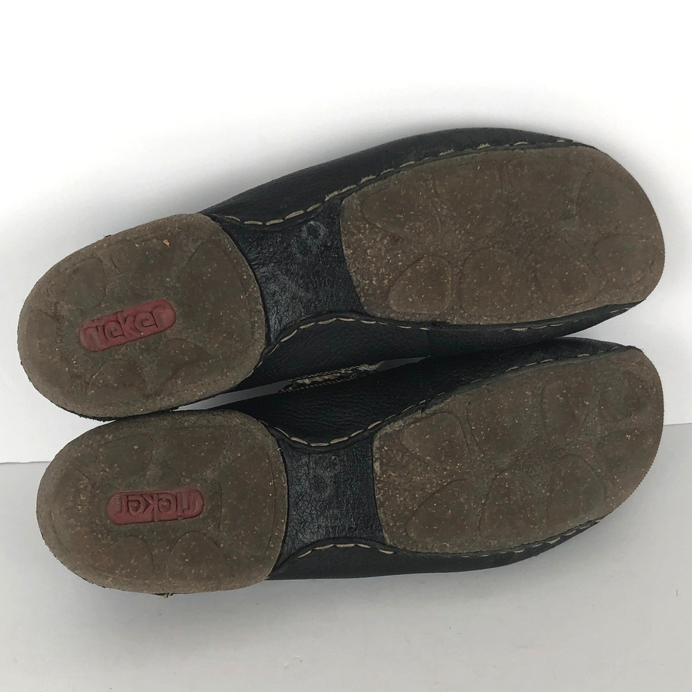 RIEKER Antistress Leather Mary Jane Woven Strap Flats Women's 39 Black Comfort - Picture 8 of 12